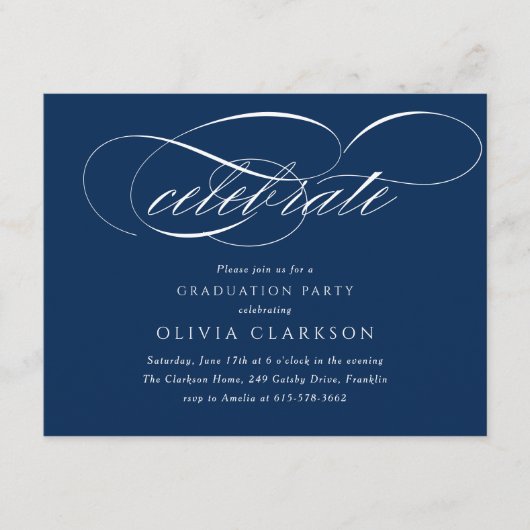 Blue Modern Elegante Script Graduation Party Begleitkarte (Vorderseite)