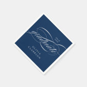 Blue Modern Elegante Script Graduation Party Serviette (Ecke)