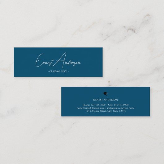 Blue Modern Eleganter Abschluss Name Einsteckkarte Mini Visitenkarte (Vorne/Hinten)