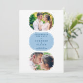 Blue Modern Extravagant Oval Wedding 2 Fotos Save The Date (Stehend Vorderseite)