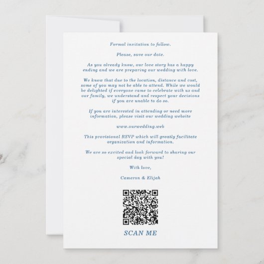 Blue Modern Extravagant Oval Wedding 2 Fotos Save The Date (Rückseite)