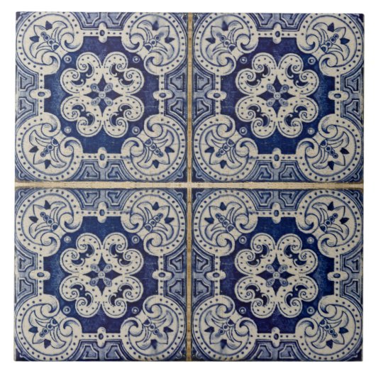 Blue Modern Floral Portugiesisch azulejos Tile Fliese (Vorderseite)