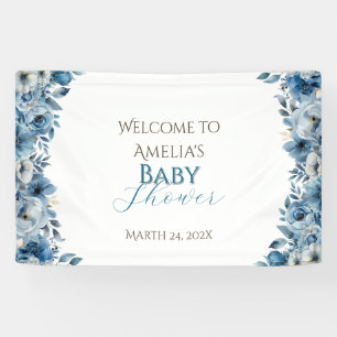 Blue Modern Floral Watercolor Babydusche Banner