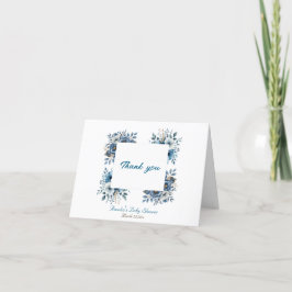 Blue Modern Floral Watercolor Babydusche Dankeskarte