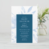 Blue Modern Floral Watercolor Babydusche Einladung (Stehend Vorderseite)
