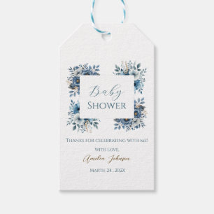 Blue Modern Floral Watercolor Babydusche Geschenkanhänger