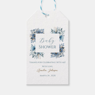 Blue Modern Floral Watercolor Babydusche Geschenkanhänger
