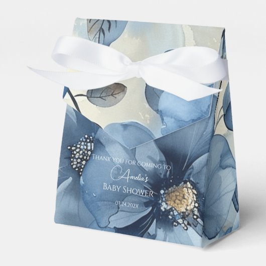 Blue Modern Floral Watercolor Babydusche Geschenkschachtel (Vorderseite)