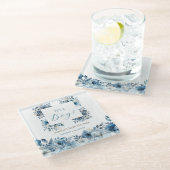 Blue Modern Floral Watercolor Babydusche Glasuntersetzer (Schrägansicht)