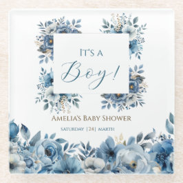 Blue Modern Floral Watercolor Babydusche Glasuntersetzer