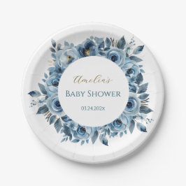 Blue Modern Floral Watercolor Babydusche Pappteller