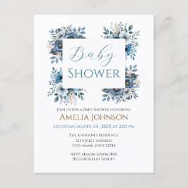 Blue Modern Floral Watercolor Babydusche Postkarte