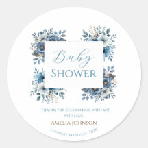 Blue Modern Floral Watercolor Babydusche