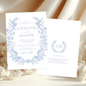 Blue Modern Floral Wreath Boho Wedding Einladung