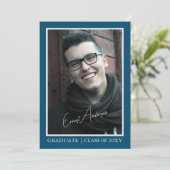 Blue Modern Foto Graduate Abschluss Ankündigung (Stehend Vorderseite)