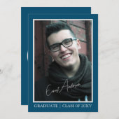 Blue Modern Foto Graduate Abschluss Ankündigung (Vorne/Hinten)