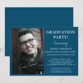 Blue Modern Foto Graduate Graduate Party Einladung (Vorne/Hinten)
