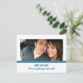 Blue Modern Foto Save the Date Postkarte (Stehend Vorderseite)