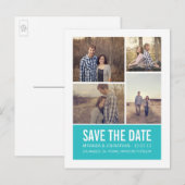 Blue Modern Foto Save the Date Postkarten (Vorne/Hinten)