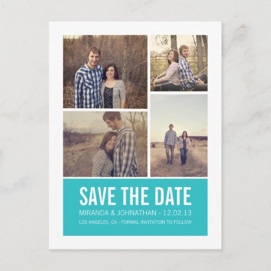 Blue Modern Foto Save the Date Postkarten (Vorderseite)
