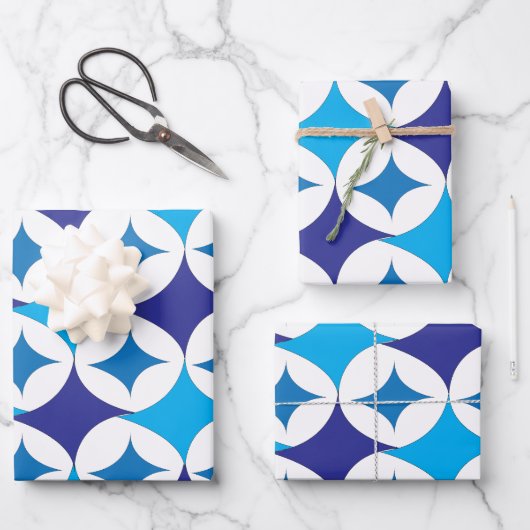 Blue Modern Geometric Geschenkpapier Set (Vorderseite)
