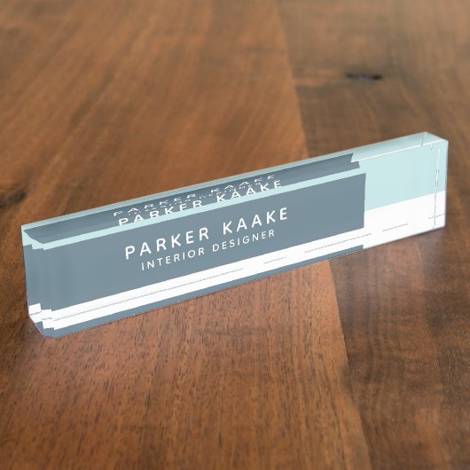 Blue Modern Geometric Luxury Namensplakette (Seite)