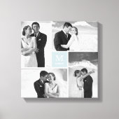 Blue Modern Grid Monogram Wedding 4 Foto Collage Leinwanddruck (Vorderseite)