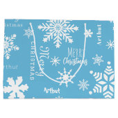 Blue Modern Individuelle Name Christmas Holiday Sn Große Geschenktüte (Rückseite)