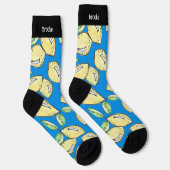 Blue Modern Lemon Niedlich Fun Summer Vibranntname Socken (Rechts)