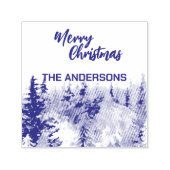 Blue Modern Merry xmas Bäume Wald Raindei Permastempel (Design)