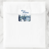 Blue Modern Merry xmas Bäume Wald Raindei Quadratischer Aufkleber (Tasche)