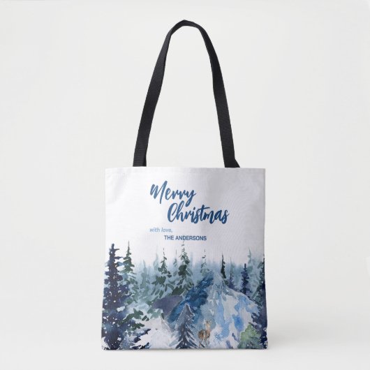 Blue Modern Merry xmas Bäume Wald Raindei Tasche (Vorderseite)