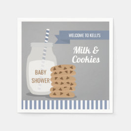 Blue Modern Milk and Cookies Baby Shower Napkins Serviette