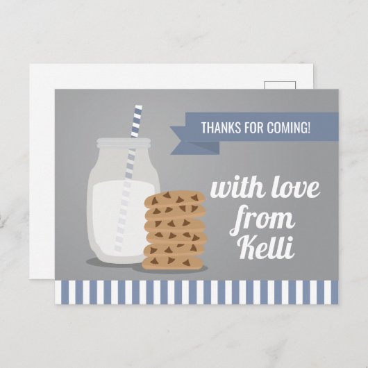 Blue Modern Milk und Cookies gestrichen Vielen Dan Postkarte (Vorne/Hinten)