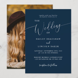 Blue Modern Minimal Foto Hochzeit Einladung