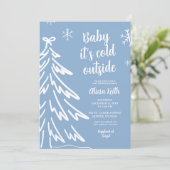 Blue Modern Minimalist Winter Baby Shower Einladung (Stehend Vorderseite)