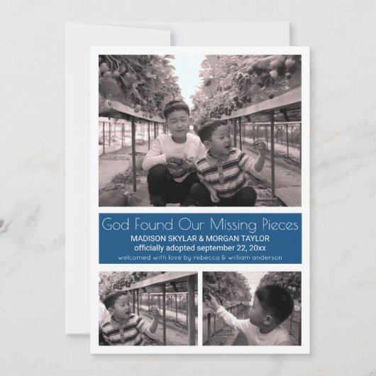 Blue Modern Minimalistisch Child Adoption 3 Foto Ankündigung (Vorderseite)