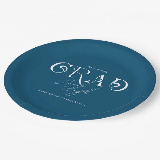 Blue Modern Minimalistisch | Graduierungspartei Pappteller (Schrägansicht)