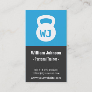 Blue Modern Minimalistisch Kettlebell Fitness Trai Visitenkarte