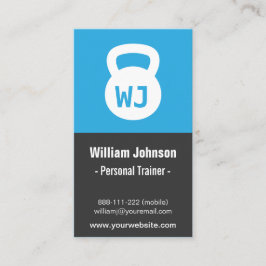 Blue Modern Minimalistisch Kettlebell Fitness Trai Visitenkarte