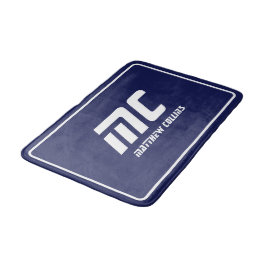 Blue Modern Monogram Clean Minimal Name Text fett Badematte