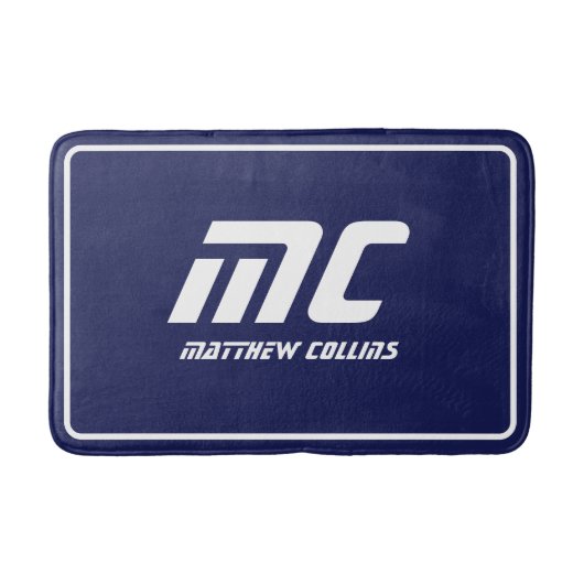 Blue Modern Monogram Clean Minimal Name Text fett Badematte (Vorderseite)