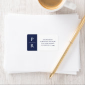 Blue Modern Monogram Medium Return Address Label Adressaufkleber (Insitu)