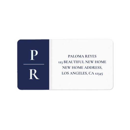 Blue Modern Monogram Medium Return Address Label Adressaufkleber (Vorne)