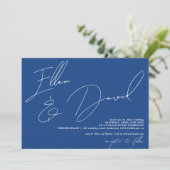 Blue Modern Names Skript kalligraphische Hochzeit Einladung (Stehend Vorderseite)