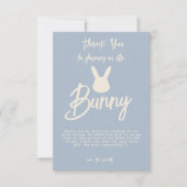 Blue Modern Niedlich Script Bunny Baby Showroom Dankeskarte (Vorderseite)