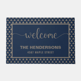 Blue Modern Personalisierter Familienname Willkomm Fußmatte