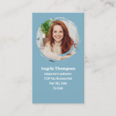 Blue Modern Photo QR Code Custom Visitenkarte (Vorderseite)