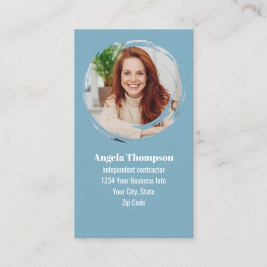 Blue Modern Photo QR Code Custom Visitenkarte (Vorderseite)