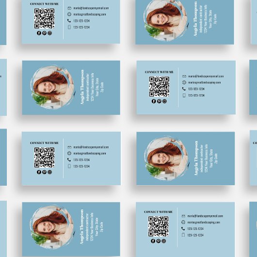 Blue Modern Photo QR Code Custom Visitenkarte